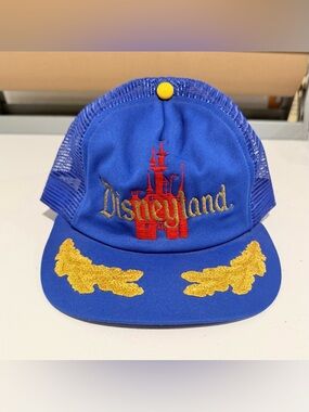 Vintage 80s Disneyland Scrambled Eggs Blue Warped Snapback Hat Cap